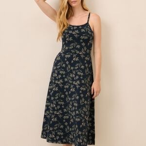 PACT fit and flare midi Dress Painted Petals Midnight Blue medium